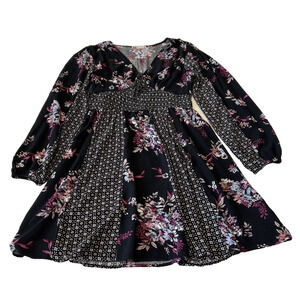 So Goods For Life Women Floral Dress Sz M Black V-Neck Boho Western Cottagecore